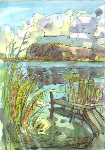 Cartoon: Lithuanian lakes (medium) by Kestutis tagged lithuania,lakes,sketch,watercolor,summer,nature,kestutis