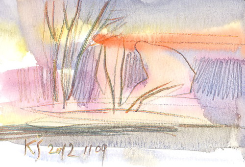 Cartoon: Postcard. Evening at pond (medium) by Kestutis tagged aquarell,evening,lithuania,siaulytis,kestutis,pond,postcard,watercolor,sketch