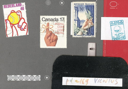 Cartoon: Postcard with postmark (medium) by Kestutis tagged briefmarke,postkarte,collage,stamp,siaulytis,kestutis,postmark,postcard