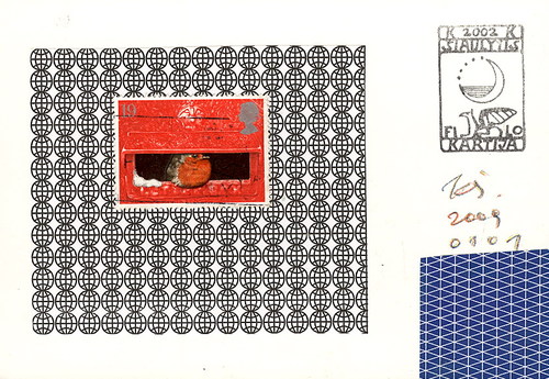 Cartoon: Postcard with postmark (medium) by Kestutis tagged briefmarke,postkarte,collage,stamp,siaulytis,kestutis,postmark,postcard