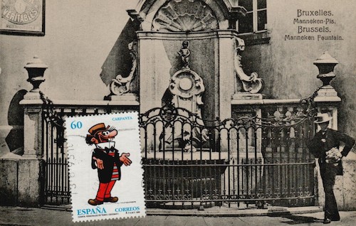 Cartoon: Tourist boom (medium) by Kestutis tagged postage,stamp,comic,postcard,tourist,boom,kestutis,lithuania,manneken,pis,belgium,brussels