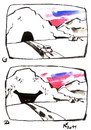 Cartoon: EVENING IN THE MOUNTAINS (small) by Kestutis tagged evening,abend,mountains,tunnel,smile,gebirge