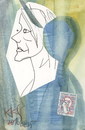 Cartoon: Listening to Edith Piaf (small) by Kestutis tagged dada,postcard,listening,music,song,france,edith,piaf,sketch,kestutis,lithuania