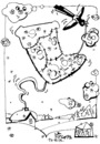 Cartoon: Magpie sews Christmas stockings (small) by Kestutis tagged magpie,christmas,stockings,weihnachten,clouds,winter,bird,nature,santa,claus,kestutis,snow
