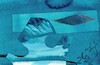 Cartoon: The blue dimension (small) by Kestutis tagged dimension,dada,sea,sky,cornflower,flag,etc,kestutis,lithuania,postcard,art,kunst