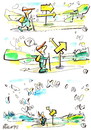 Cartoon: TRAVELER (small) by Kestutis tagged traveler,landscape,summer,saturday,clouds,lakes,arrow,clock,happening,adventure,time