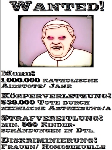 Cartoon: Ratzinger in Berlin (medium) by Yanez tagged ratzinger,papst,benedikt,berlin,wanted,mörder