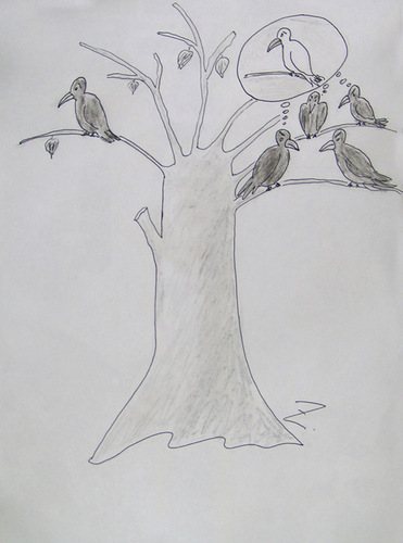 Cartoon: white crow (medium) by Zoran tagged crow,white,loner,gossip,jealousy