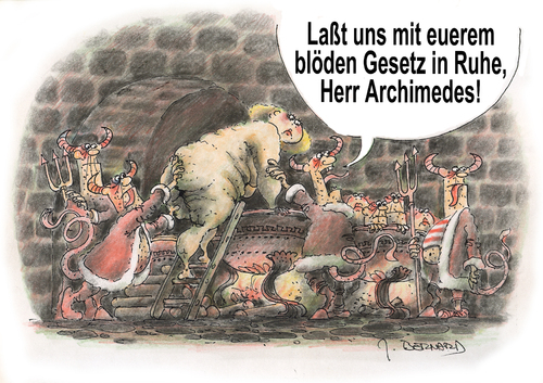 Cartoon: ohne Titel (medium) by jiribernard tagged frau,dicke,kessel,teufel,hölle,quälen,archimedes,gesetze,physik,gelehrte,höllenfeuer,höllenquälen,satan,hölle,teufel,kessel,quälen,physik,satan