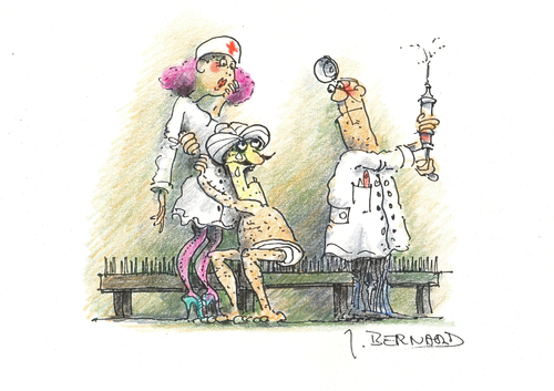 Cartoon: ohne Titel (medium) by jiribernard tagged fakir,arzt,krankenschwester,spritze,nagelbrett,angst,behandlung,furcht,hilfe,gefahr,bedrohung,arzt,nagelbrett,spritze,fakir,behandlung,gefahr,bedrohung,furcht