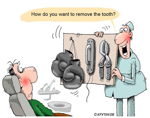 Cartoon: How to remove a tooth (medium) by krutikof tagged dentist,tooth,removal,patient,fears