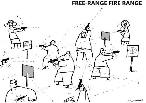 Cartoon: guns and stuff (medium) by ouzounian tagged guns,firerange,freerange,shooting