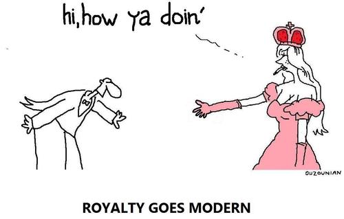 Cartoon: royalty and stuff (medium) by ouzounian tagged royalty,modernity,populism