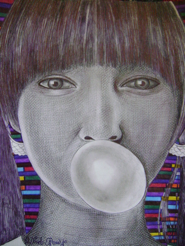 Cartoon: bubble  gum burst (medium) by odinelpierrejunior tagged drawings,image,portrait,female,arts