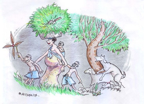 Cartoon: struggling mom (medium) by Bakti Setyanta tagged woman,exploited,power