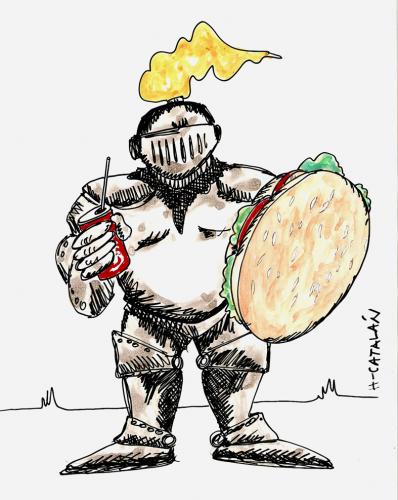 Cartoon: CABALLERO CON SOBREPESO (medium) by HCATALAN tagged caballero,comida,hambueguesa,coca,sobrepeso,gordo,gordura