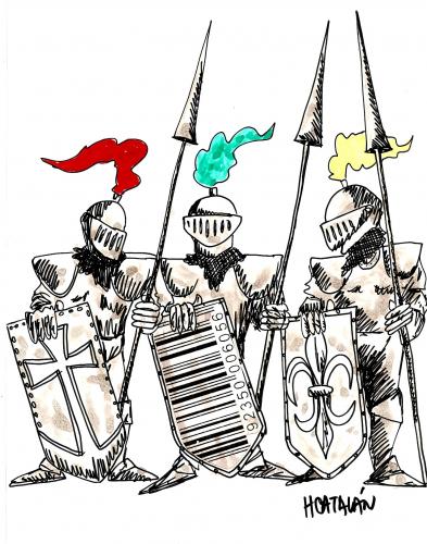 Cartoon: CODIGO DE BARRAS (medium) by HCATALAN tagged caballeros,escudo,codigo,barras