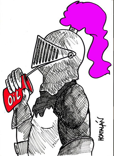 Cartoon: LUBRICANDO (medium) by HCATALAN tagged oil,caballeros,aceite,medioevo