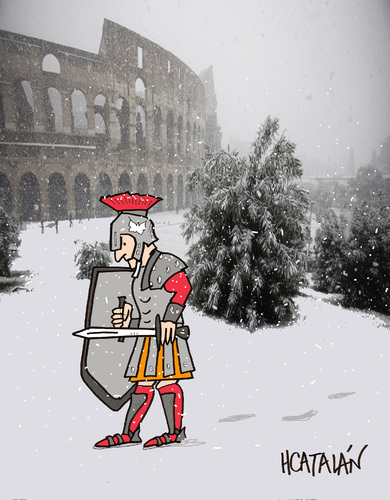 Cartoon: NIEVE EN ROMA (medium) by HCATALAN tagged roma,gladiador,nieve,snow,frio