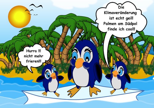 Cartoon: Südseeparadies Antarktis (medium) by RiwiToons tagged südpol,antarktis,erderwärmung,klimaveränderung,pinguin,sonne,vögel,eisscholle,palmen,strand,urlaubsparadies