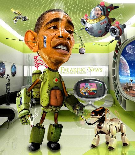 Cartoon: ObamaBot 1.0 (medium) by RodneyPike tagged barack,obama,caricature,illustration,rwpike,rodney,pike