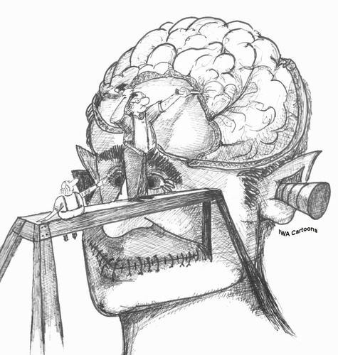 Cartoon: human brain smothing (medium) by iwacartoons tagged redeverbot,maulkorb,denkverbot,karikatur,politik,cortex,closing,mouth,brain,human