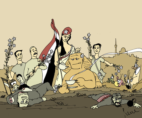 Cartoon: Die Freiheit führt das Volk! (medium) by Pierre tagged mubarak,freiheit,jasmin,revolution,ägypten