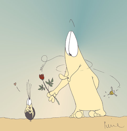 Cartoon: missglückender Flirt (medium) by Pierre tagged stich,biene,rose,miesmuschel,ameisenbär,pech,unglück,flirt,liebe
