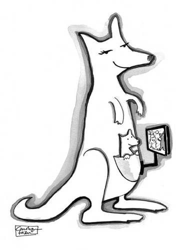 Cartoon: Baby Joeys Constant Companion (medium) by a zillion dollars comics tagged kangaroo,television,media,movies,joey