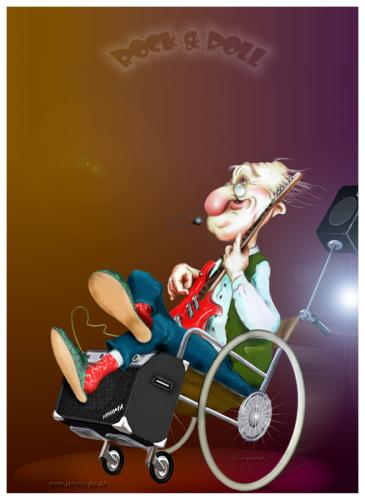 Cartoon: Rock and Roll (medium) by KryCha tagged guitar,rock,musik,cartoon,grandpa,