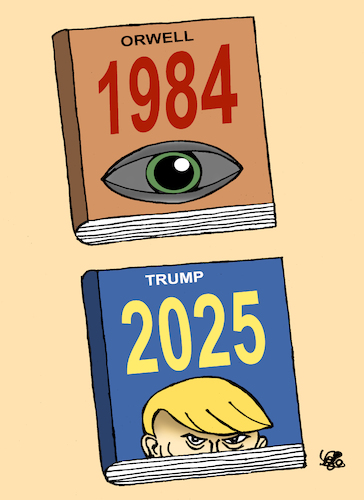 Cartoon: George Orwell 1984... (medium) by Vejo tagged george,orwell,roman,1984,big,brother,donald,trump,dictator,totalitarisme,dictatorship