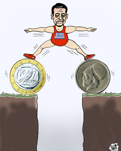 Cartoon: GREXIT...? (medium) by Vejo tagged greece,eu,imf,money,loaning,budget,debts,crisis