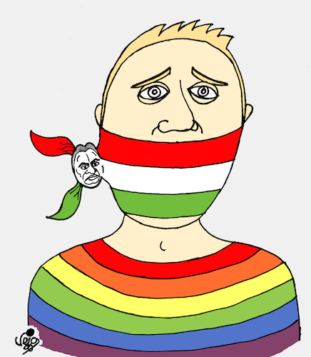 Cartoon: ORBAN-LGBTQ (medium) by Vejo tagged hungary,orban,homophobic,lgbtq,european,union,censorship,silenced,election