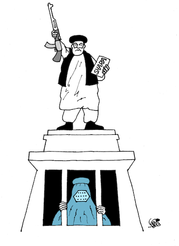 Cartoon: Statue of liberty ... (medium) by Vejo tagged taliban,terrorists,women,female,rights,sharia,ria
