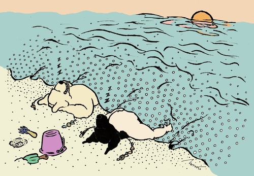 Cartoon: Wellendecke (medium) by motoko tagged vacation,urlaub,wave,welle,sea,meer,dog,hund