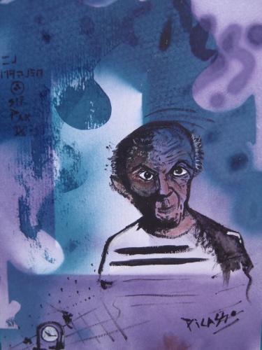 Cartoon: Picasso (medium) by pax tagged paint,picasso,surreal,violet,blue,cubism
