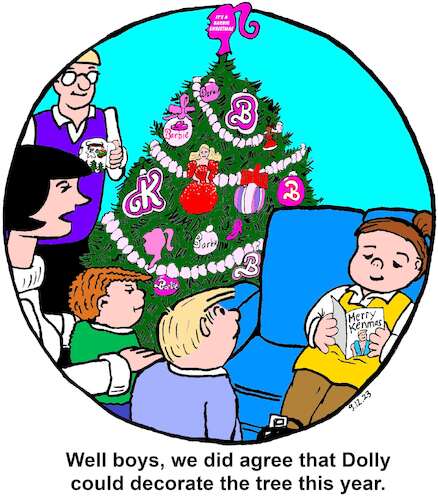 Cartoon: Barbie Christmas (medium) by Alan tagged barbie,christmas,family,circle,tree,weihnachtsbaum