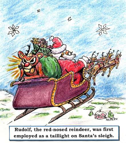 Cartoon: Rudolf the rednosed taillight (medium) by Alan tagged rudolf,red,nosed,reindeer,taillight,christmas,santas,sleigh