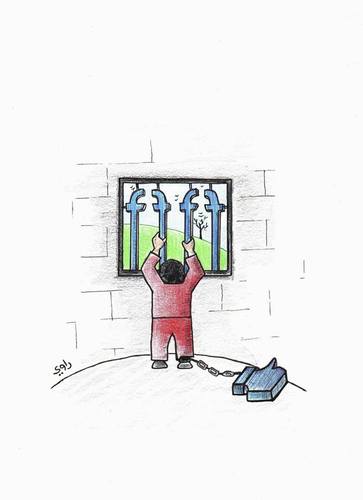 Cartoon: Facebook (medium) by Raoui tagged facebook,jail,like,prisoner,addiction,internet