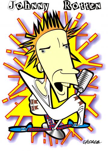 Cartoon: John Lydon (medium) by spot_on_george tagged johnny,rotten,pistols,caricature