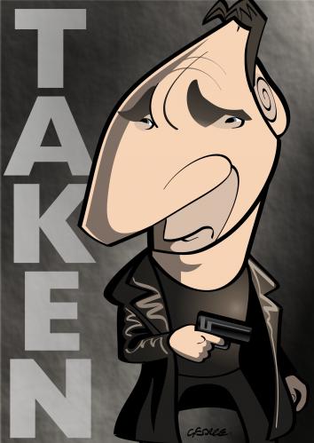 Cartoon: Taken (medium) by spot_on_george tagged liam,neeson,taken,movie,caricature