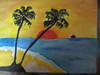 Cartoon: un jour a la plage (small) by lauraformikainthesky tagged palmiers,plage,coucher,de,soleil