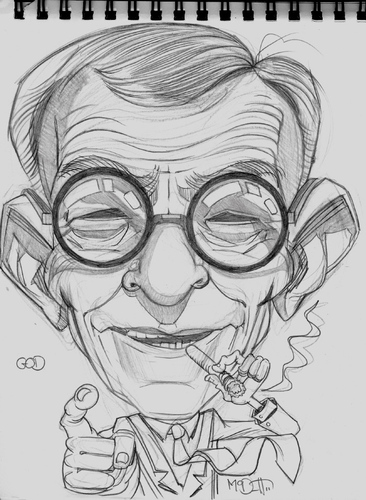 Cartoon: George Burns Caricature Sketch (medium) by McDermott tagged georgeburns,gracie,tvold,60s,scetchbook,pencil,drawing
