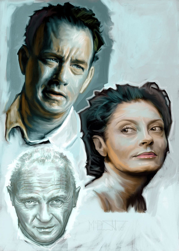 Cartoon: Tom Hanks - Hopkins - Sarandon (medium) by McDermott tagged tomhanks,hopkins,sarandon,actors,movies,mcdermott