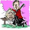 Cartoon: David Cameron and Boris Johnson (small) by simonelli tagged david,cameron,boris,johnson,league,against,cruel,sports,conservative,tory,hunting,cartoon,caricature