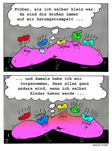 Cartoon: Als ich klein war (medium) by BoDoW tagged trampolin,toben,kind,familie,vater,mutter,eltern,antiautoritär,pädagogik,erziehung,klein,kinder