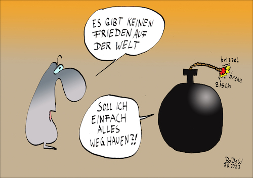 Cartoon: Finaler Frieden ? (medium) by BoDoW tagged frieden,gewalt,sprengen,bombe,einfache,lösung,weghauen,welt