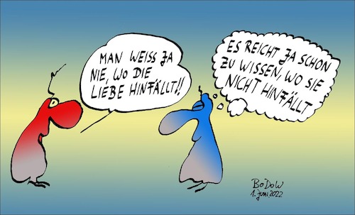 Cartoon: Wo die Liebe hinfällt ... (medium) by BoDoW tagged liebe,ablehnung,liebeserklärung,hinfällt,nicht,wissen,beziehung,paar,kommunikation