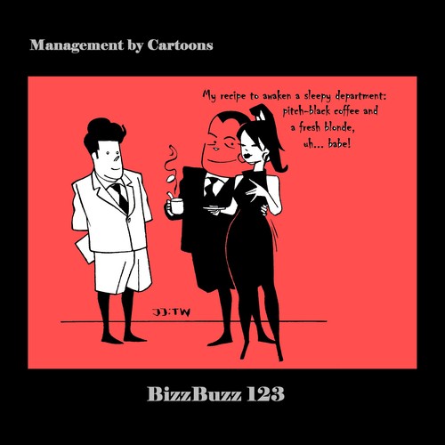 Cartoon: BizzBuzz A Fresh Blonde (medium) by MoArt Rotterdam tagged managementadvice,officesurvival,officelife,managementbycartoons,managementcartoons,businesscartoons,bizztoons,recipe,awaken,sleepydepartment,pitchblack,coffee,freshblonde,freshbabe