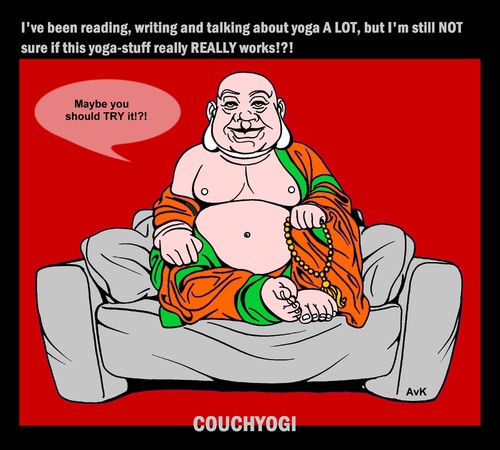 Cartoon: CouchYogi Just TRY it! (medium) by MoArt Rotterdam tagged talk,read,yoga,couchyogi,write,really,doesitwork,yogastuff,yogathing,doyoga,try